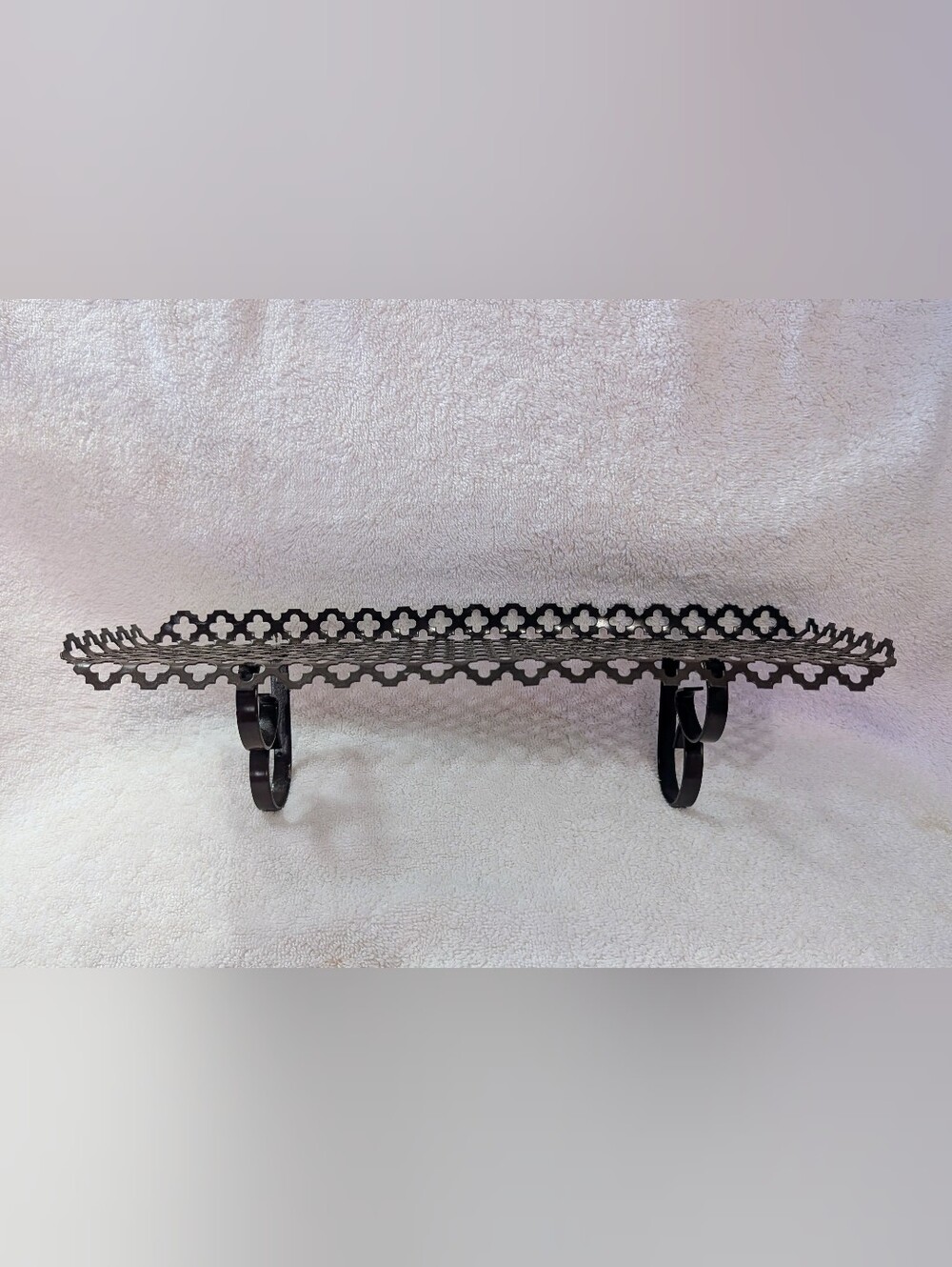 Vintage MCM Wall Shelf Atomic Era Eames Style Perforated Black Metal Mod Retro